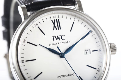 IWC Portofino 40mm White Dial Blue Numerals Black Leather