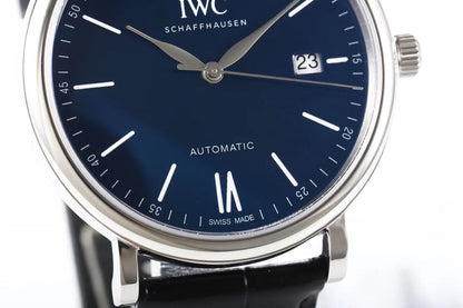 IWC Portofino 40mm Navy Blue Dial Steel Case Black Leather