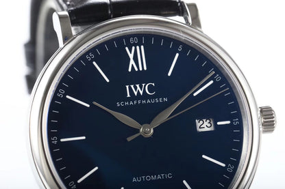 IWC Portofino 40mm Navy Blue Dial Steel Case Black Leather