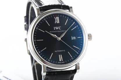 IWC Portofino 40mm Black Dial Steel Case Black Leather Strap