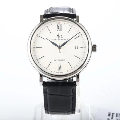IWC Portofino 40mm Cream Dial Steel Case Black Leather Strap