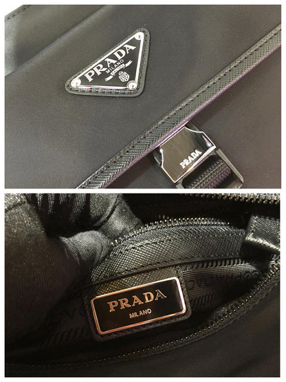 TRIANGLE LOGO CROSSBODY BAG 25 IN BLACK RE-NYLON AND SAFFIANO LEATHER TRIM