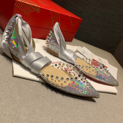 CL Mechante Reine Flats Spike Leather and PVC Silver