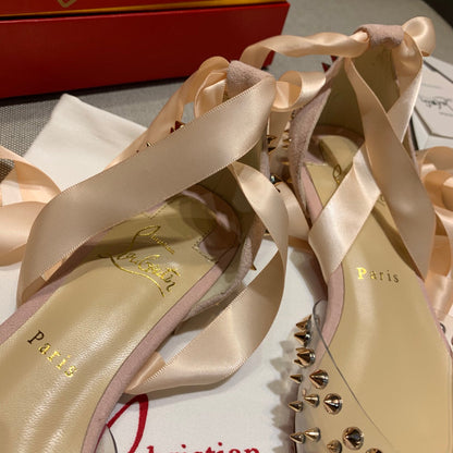 CL Mechante Reine Flats Spike PVC and Veau Velours Pink