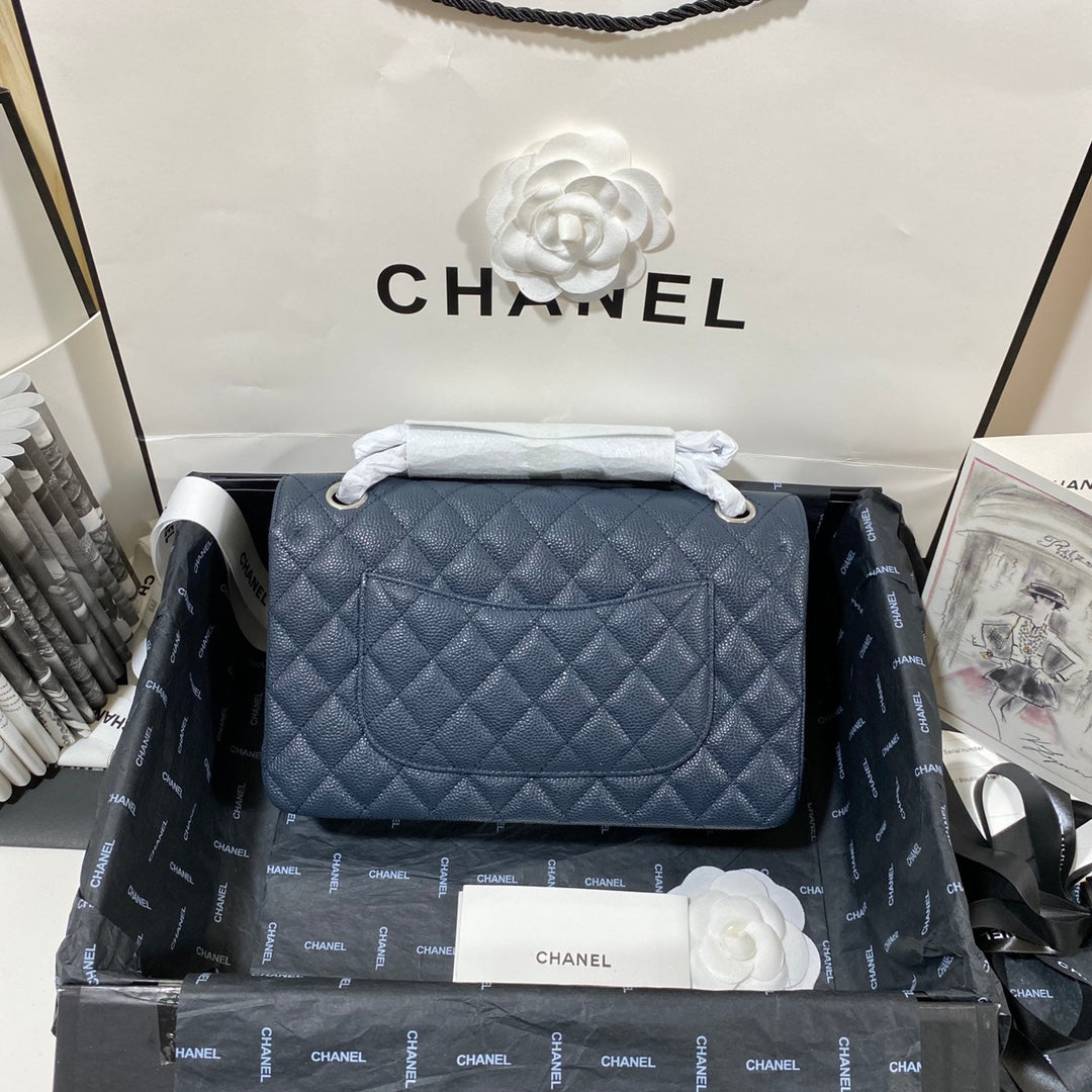 flap bag medium dark blue caviar shw