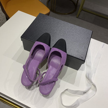 high heel 50 slingbacks purple black lambskin tweed