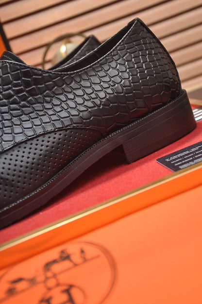 HM BUSINESS LACE UP SHOES BLACK CALFSKIN WITH MESH MOTIF