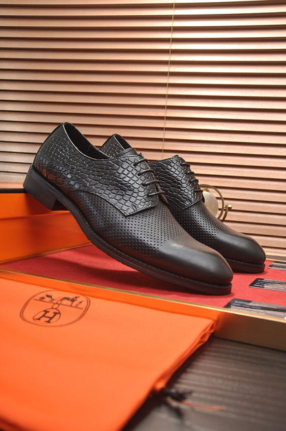 HM BUSINESS LACE UP SHOES BLACK CALFSKIN WITH MESH MOTIF