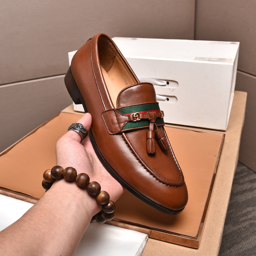 GG Men's Tassel Loafers Brown Cowhide 546330