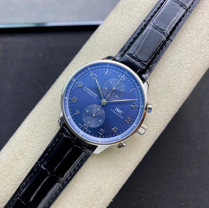 IWC Portuguese 40mm Blue Dial Steel Case Black Leather