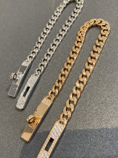 H Kelly Gourmette Sliver Diamond Bracelet