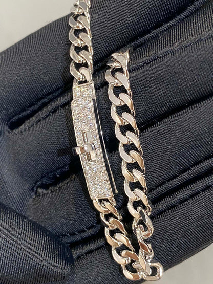 H Kelly Gourmette Sliver Diamond Bracelet