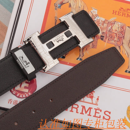 HM Constance Belt 38mm Black Epsom Sliver Buckle 619954