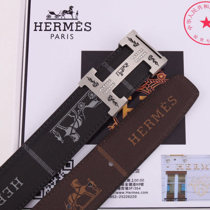 HM Constance Belt 38mm Black Brown Cowhide Gold Buckle 620188