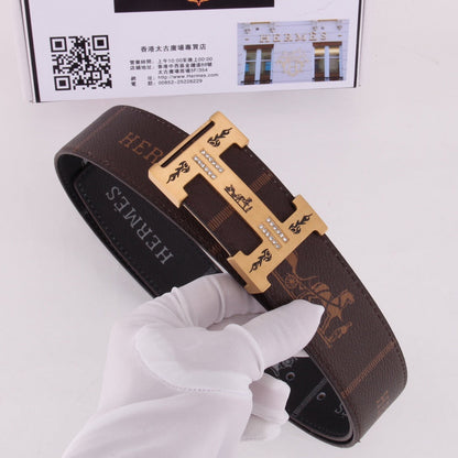 HM Constance Belt 38mm Brown Black Cowhide Gold Buckle 620189