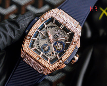 Hublot Spirit of Big Bang Rose Gold Pavé With Diamond 42mm Watch Blue Strap