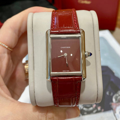 Cartier Tank 25.5mm Quartz Silver Red Dial