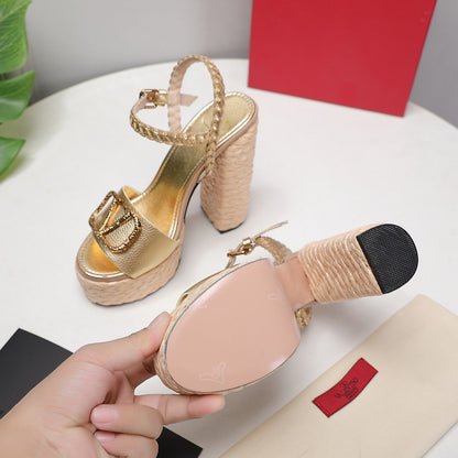 VT 25 Platform Sandals Gold Cowhide Espadrilles