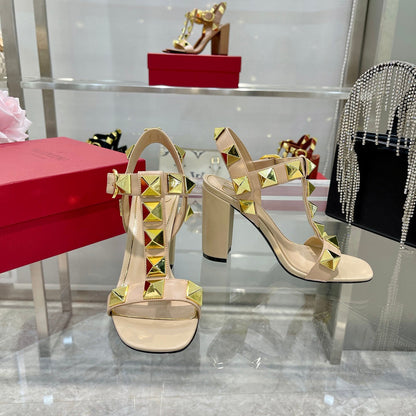 VT Rockstud Sandals Beige Gold Cowhide