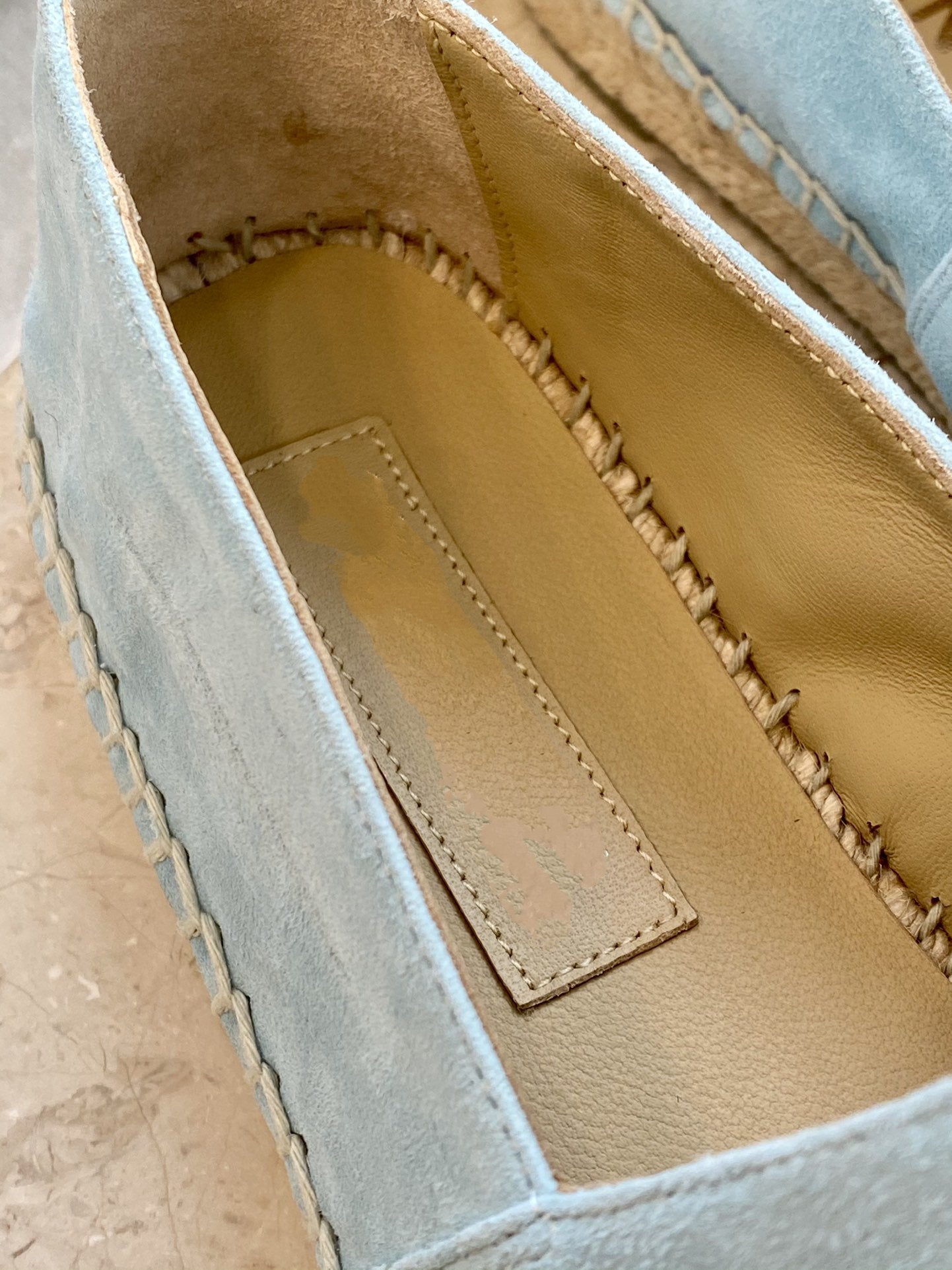 espadrilles cloud blue suede black lambskin