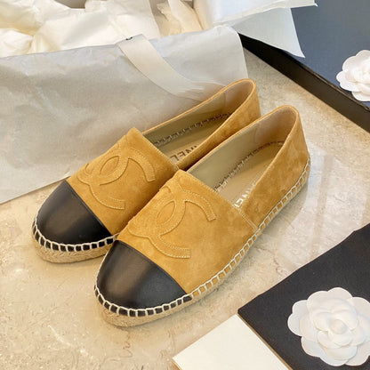 espadrilles dark beige suede black lambskin