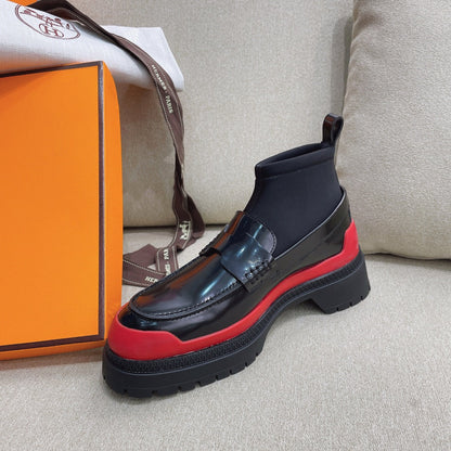 HM Short Boot Black Red Cowhide 348003