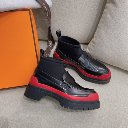 HM Short Boot Black Red Cowhide 348003