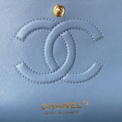 Medium Classic Flap Bag 23cm Blue Lambskin Gold Hardware