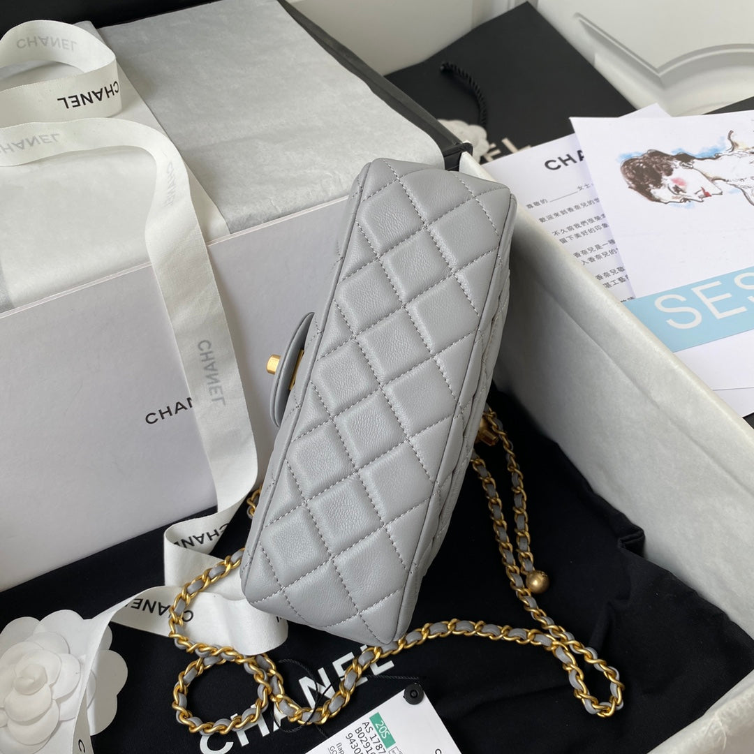 Classic Mini Flap Bag 20cm Grey Lambskin Gold Hardware