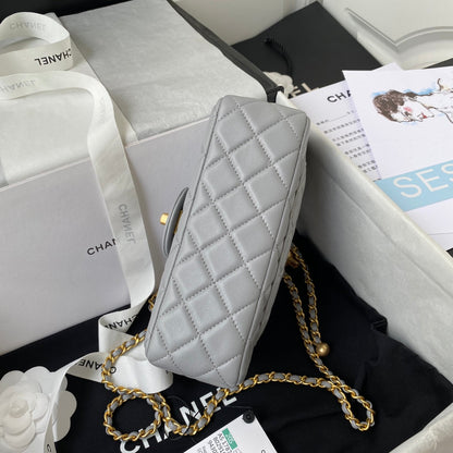 Classic Mini Flap Bag 20cm Grey Lambskin Gold Hardware