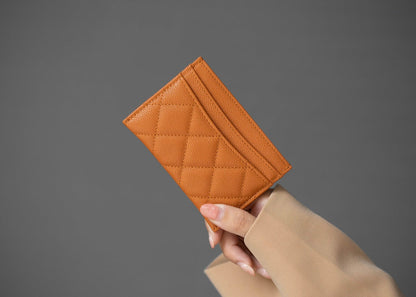 CC CARD HOLDER 11 ORANGE GRAINED CALFSKIN SILVER ICON