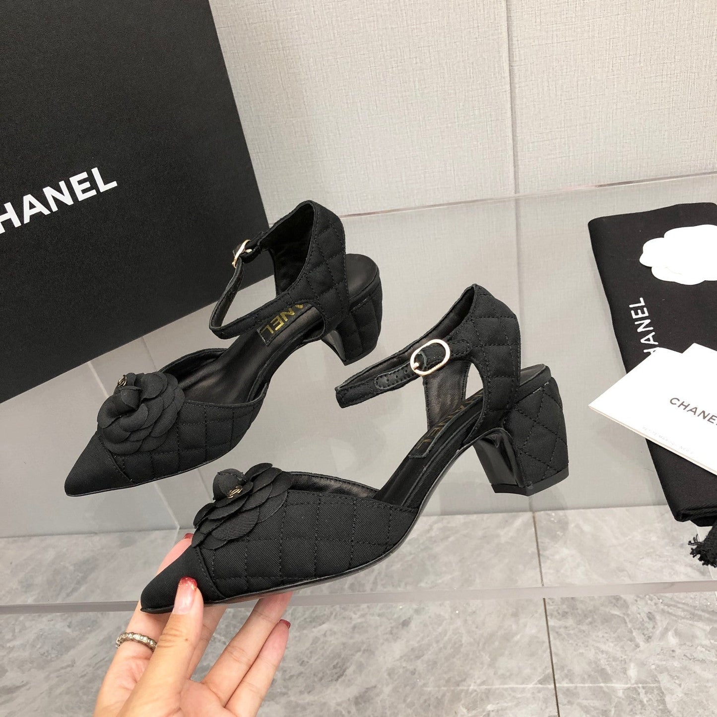 CC 25C 5CM Slingback Flats Black  Fabric 213241