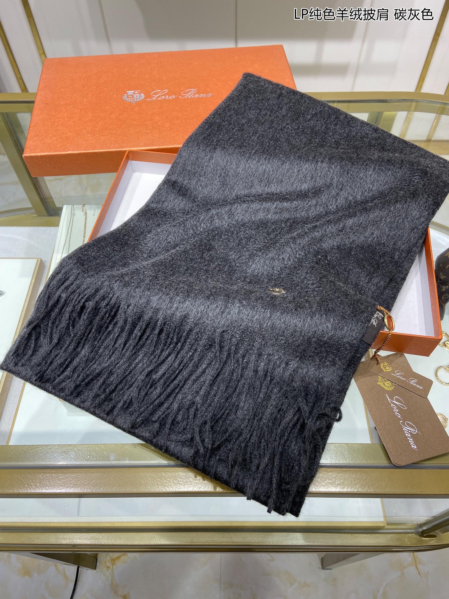 LP Grande Unita Scarf 200 CM In Black Grey Cashmere 645516