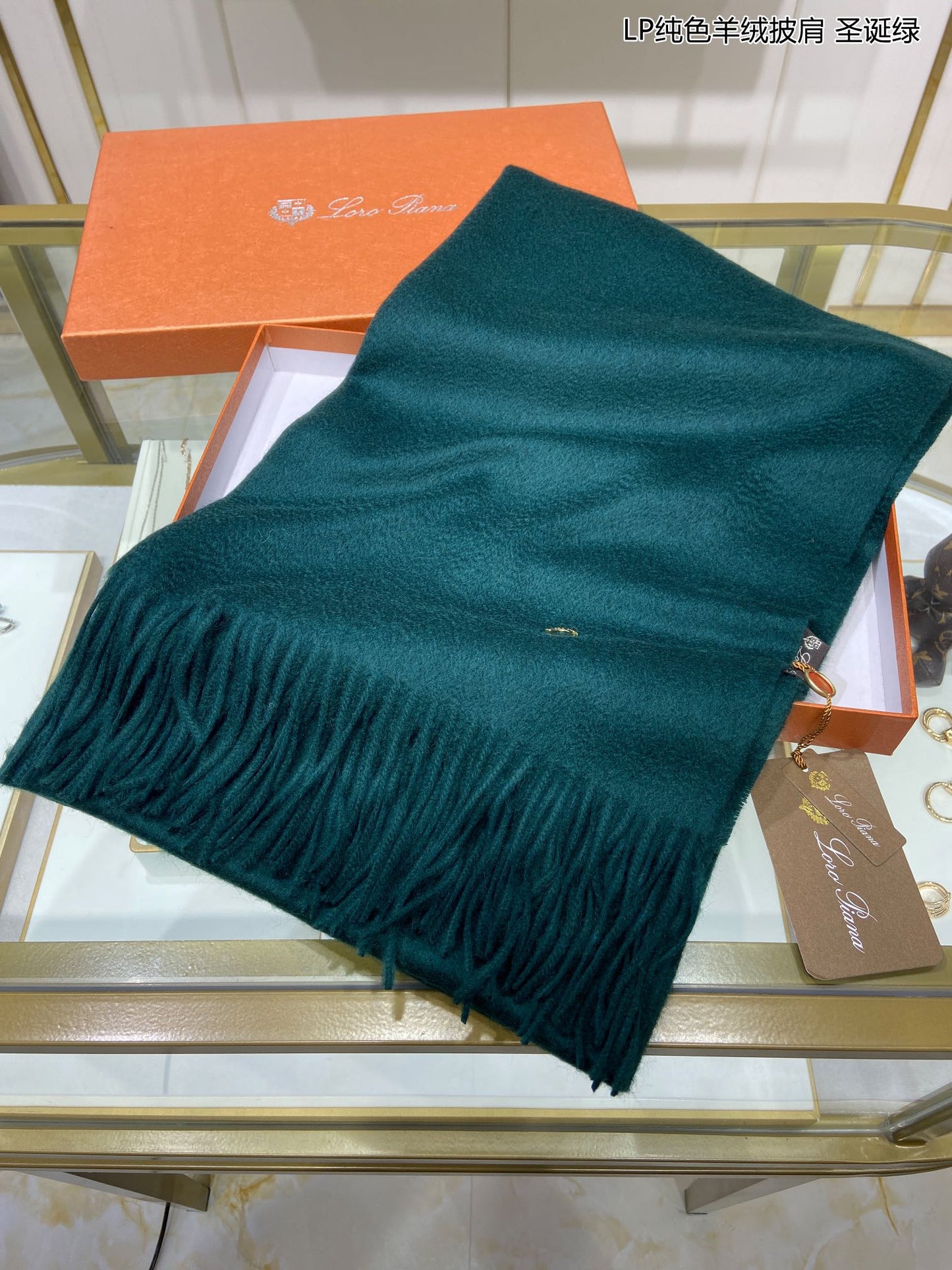 LP Grande Unita Scarf 200 CM In Teal Blue Cashmere 645517
