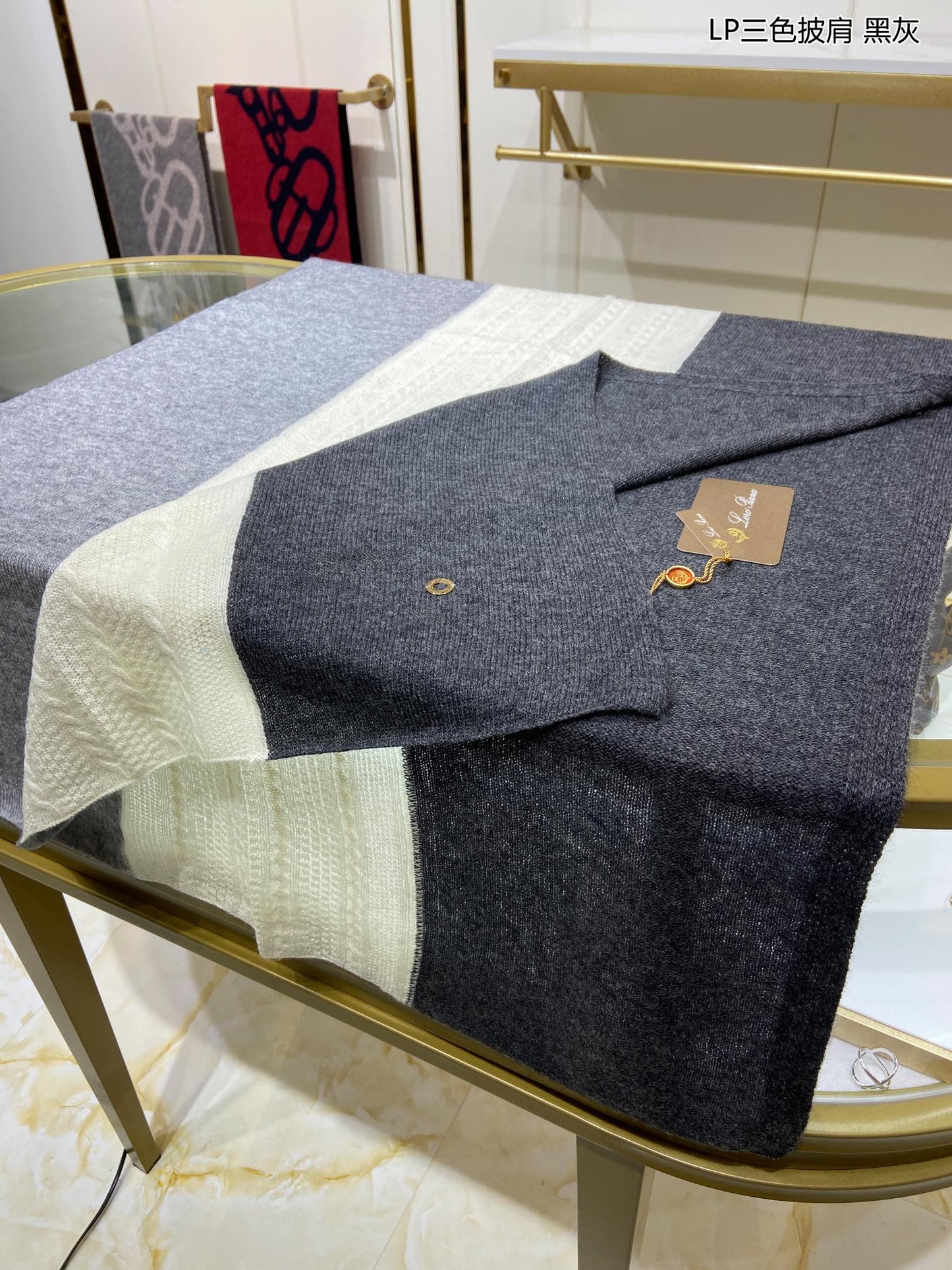 LP Scarf 190 CM In Grey White Mix Black Cashmere  649676