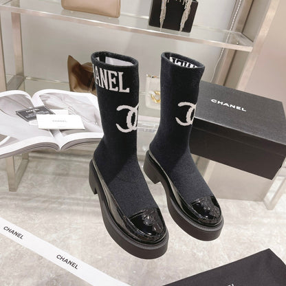 CC Short Boots 45mm Black Stretch Wool And Cowhide