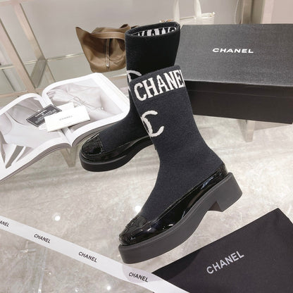 CC Short Boots 45mm Black Stretch Wool And Cowhide
