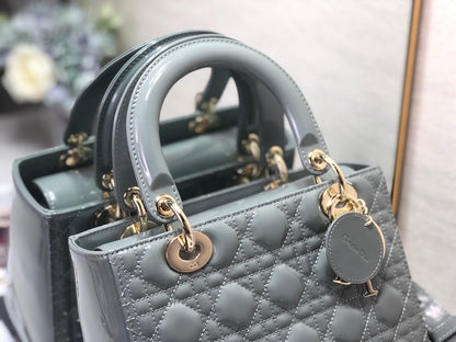medium lady 24 grey patent calfskin
