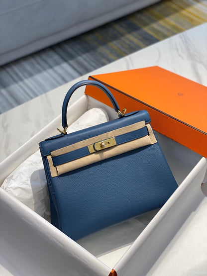 HM KELLY 25CM AGATE BLUE TOGO GOLD HARDWARE