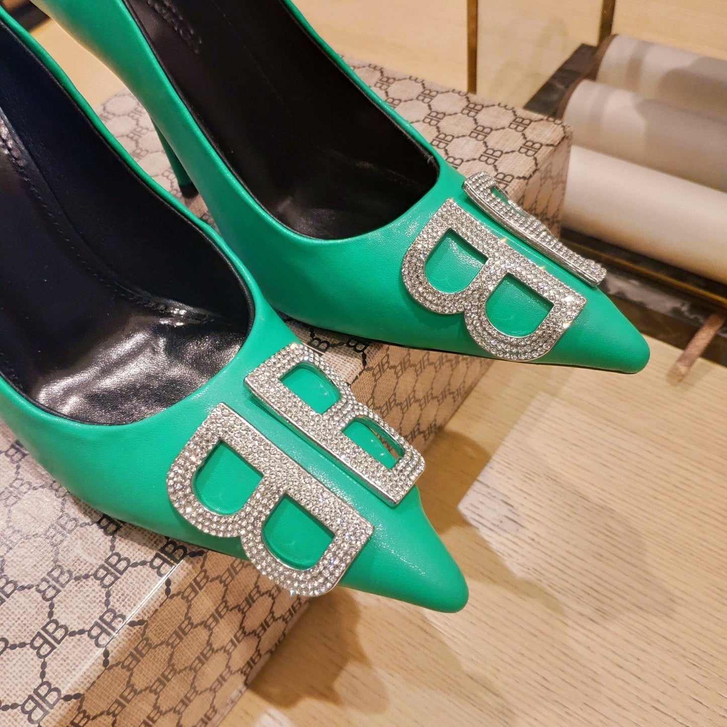 Balenciaga 26s High Heel Pump 105 Green Cowhide 681171