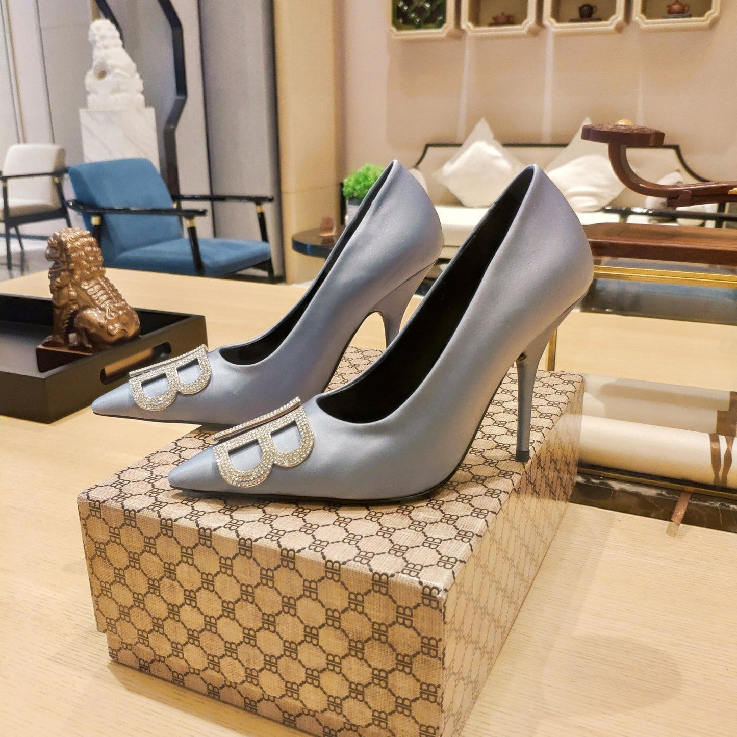 Balenciaga 26s High Heel Pump 105 Blue Silk Satin 681177