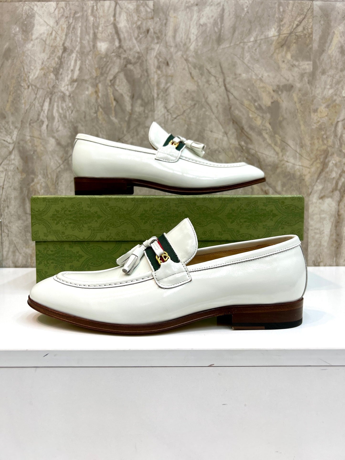 GG Men's Tassel Loafer White Cowhide 548746