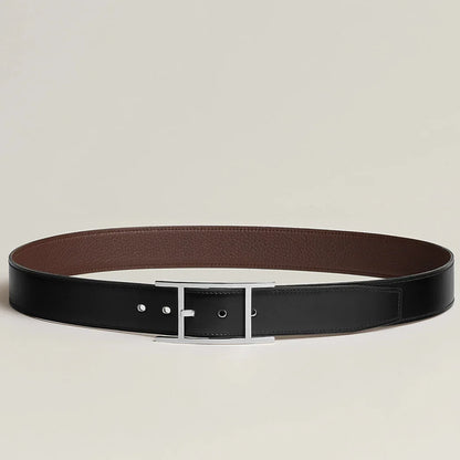 HM Silver Quentin Reversible 32mm Belt Black Chocolate Leather 187794