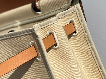 Herbag 31 Toile Light Beige Canvas Gold Cowhide Leather