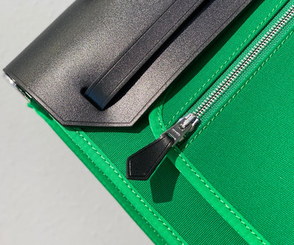 Herbag 31 Toile Green Canvas Black Cowhide Leather