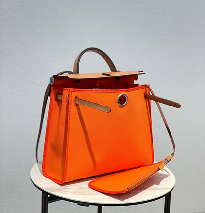 Herbag 31 Toile Orange Canvas Gold Cowhide Leather