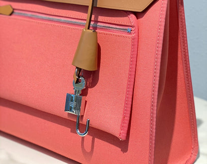 Herbag 31 Toile Pink Canvas Gold Cowhide Leather