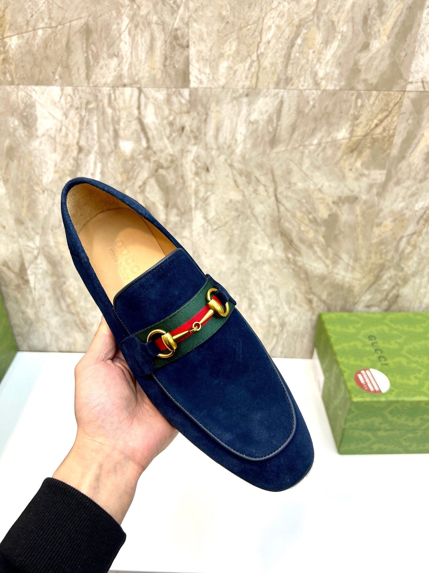 GG Men's Horsebit Loafer Navy Blue Suede 550325