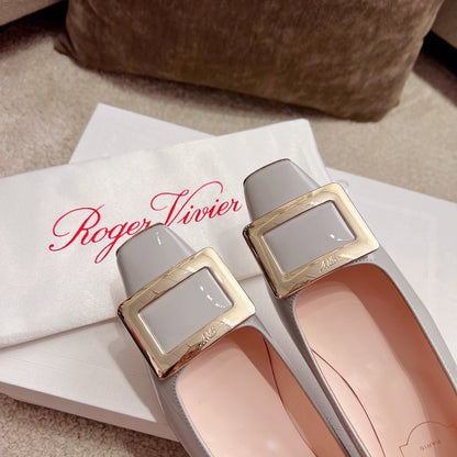 Belle Viv Buckle Square Pumps Grey Italian Imported Leather