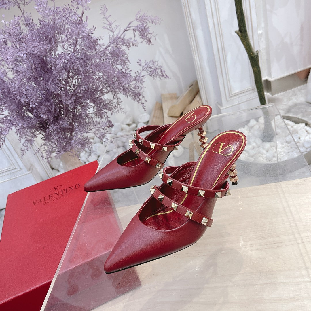 Valentino Rockstud Tower Heel Mules Sheepskin 239526